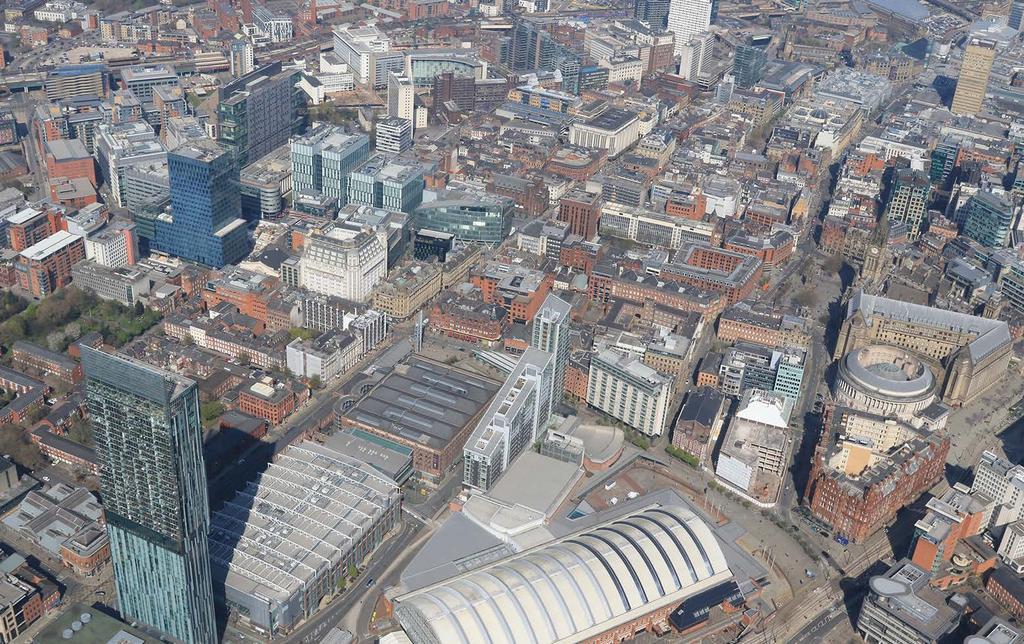 AERIAL SALFORD CENTRAL STREET HARDMAN LOWRY HOTEL HOUSE OF FRASER VICTORIA STATION THE ARNDALE CENTRE QUAY STREET