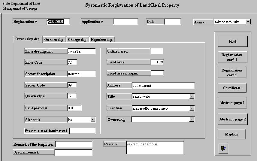 FIGURE 2. Form of applications register FIGURE 3. Form of systematic REFERENCES Kvitsiani, Q. (2000) Land (Real Estate) Registration Manual. Tbilisi, Georgia.