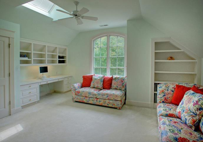 Bedroom 4 23 4 x 17 Carpet; ceiling fan; sky window; built-in desk with storage and