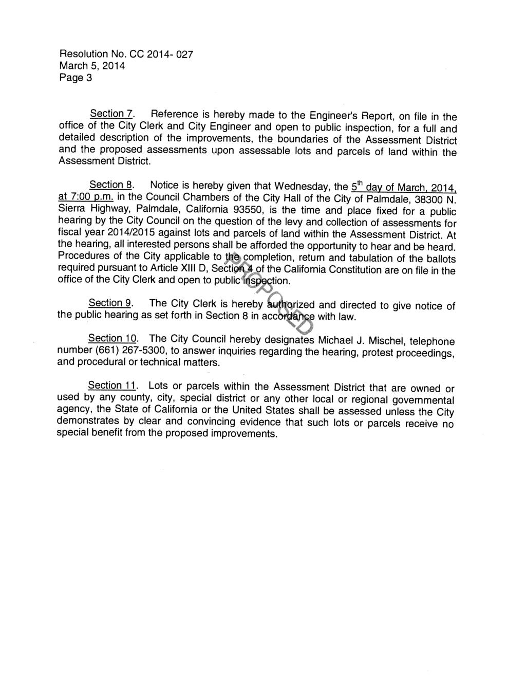 Resolution No. CC 2014-027 March 5, 2014 Page 3 Section 7.