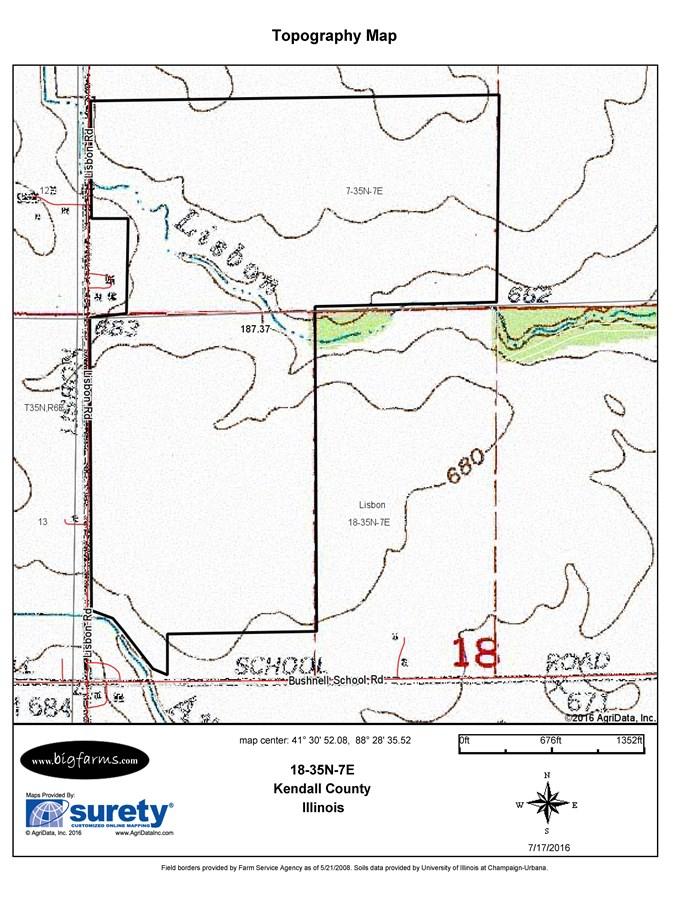 TOPOGRAPHICAL MAP FOR 190 ACRES LISBON TOWNSHIP,