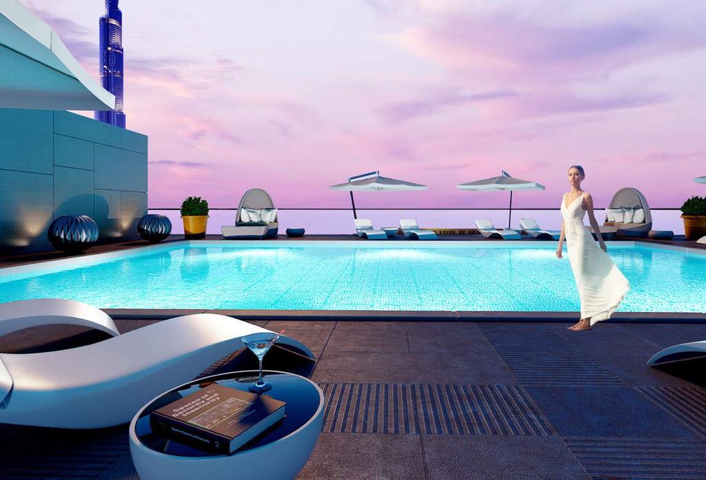 AMENITIES Pool Dotted around the serene rooftop pool are private cabanas and