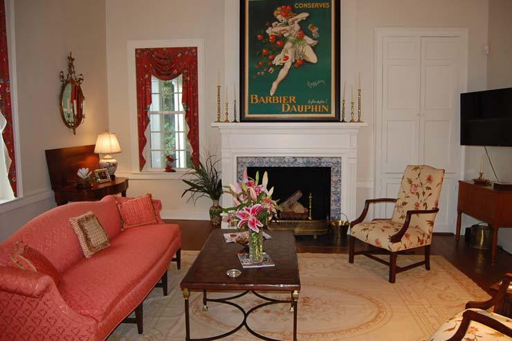 Across the foyer from the library is the formal living room.