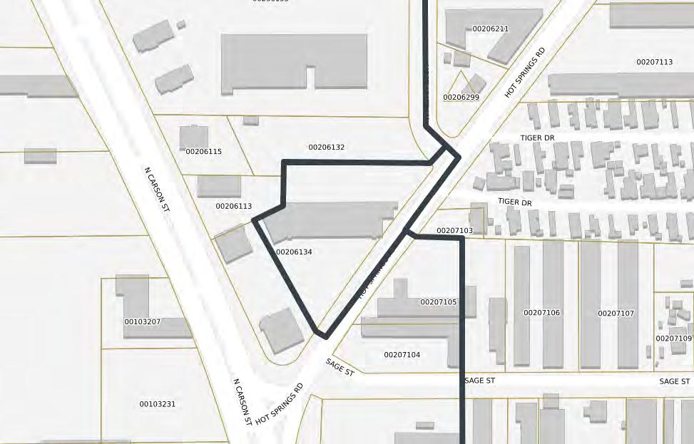 UNDER ZONING REVIEW Hot Springs Center 2203-2323 North Carson St. A Zoning Map Amendment to rezone a portion of the subject property from Retail Commercial to General Commercial.