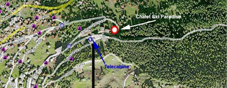 Perfectly situated at the foot of the slopes, just 150m from the télécabine. Ski home almost to your door. Chalet Ski Paradise This is the most convenient position possible for skiing.