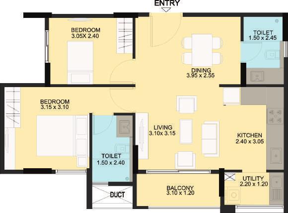 layout options for 1 / 2 / 3 Bed Units Single Tower with 2