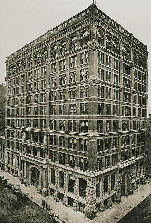 Home Insurance Building The skyscraper era began with architect William Le Baron Jenney s Home Insurance Building in Chicago. It was the first building to use a steelframe skeleton.