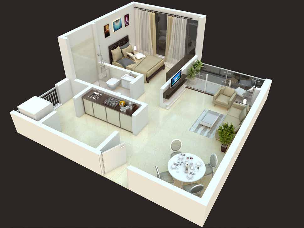 Typical 1 BHK Unit Plan and Isometric View AREA STATEMENT: Type Apartment Carpet Area Terrace/Balcony Area