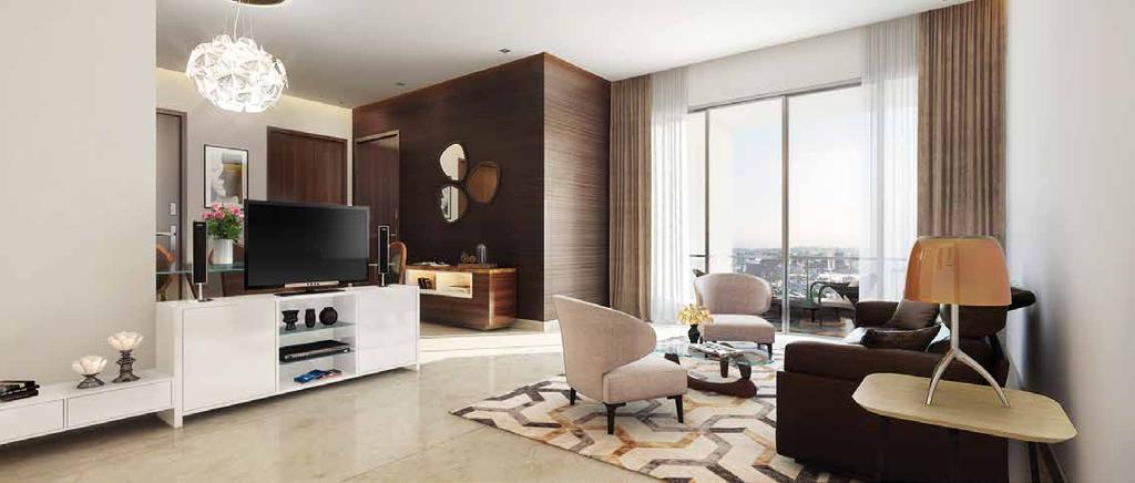 Internal Specifications Living Room: Glazed Vitrified Tiles Floor to ceiling glass French Windows with glass railings in the