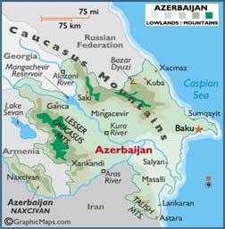 Azerbaijan Latitude/Longitude 40 30'N, 47 30'E Land Area 89,600 sq km (33,436 sq miles) Note: this includes the Naxcivan Republic, southwest of Armenia.