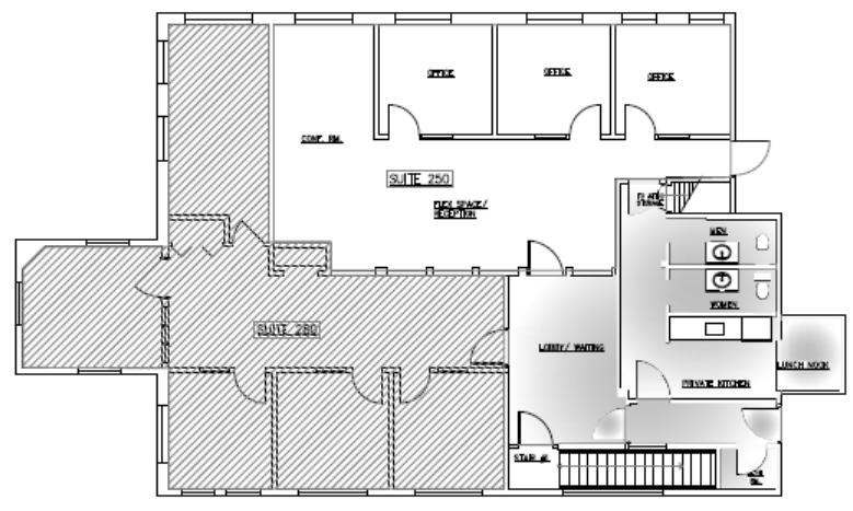 Addendum 3: Floorplans of 250 and 280 Striped area is suite 250; white area is