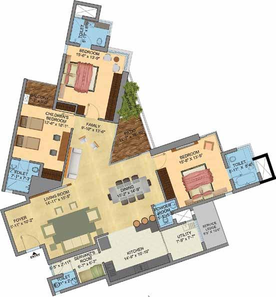 3 Bedrooms + 3 Toilets, Unit - Type 1 (Small Patio) 3 Bedrooms + 3 Toilets, Unit - Type 2 (Large Patio)