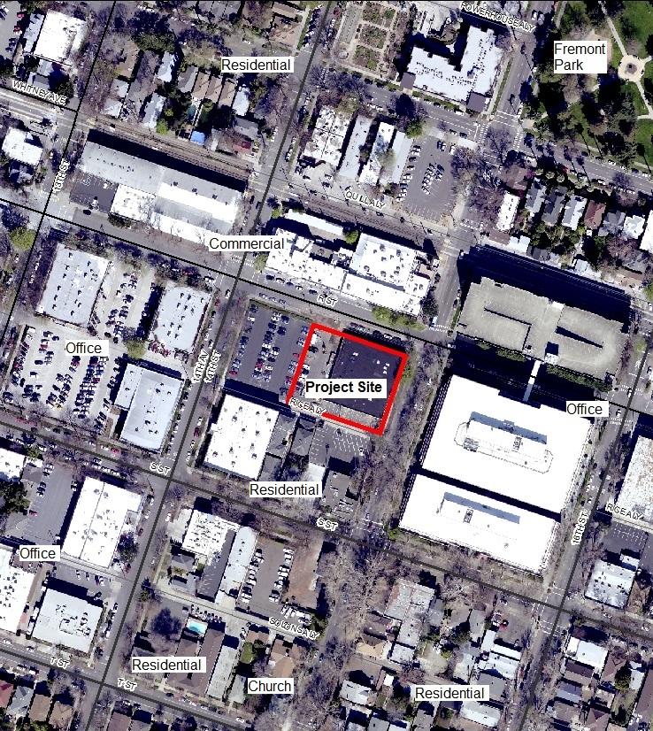 Figure 2: Project Site Aerial The nearby vicinity of the proposed bar has a mix commercial, office, and residential uses.