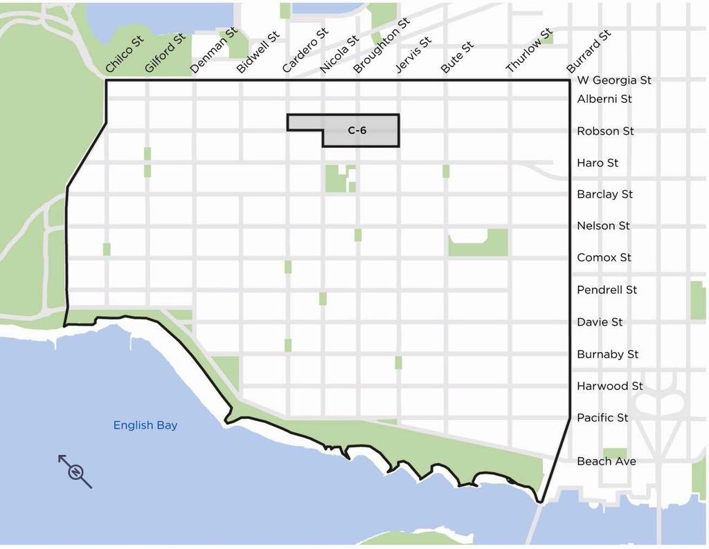 LOWER DAVIE/ROBSON Zoning Changes: C-6 (amended) Conditional: 300 ft.