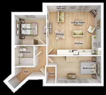 2 Bedroom apartments 1 Bedroom apartments Plots 3 & 4 Kitchen/Dining/Living Room 6.34m x 3.74m 20'10" x 12'3" 4.