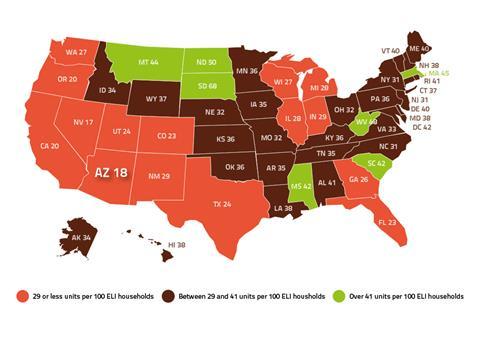 Number of Affordable Units Available for Every 100 Extremely Low income Households by State