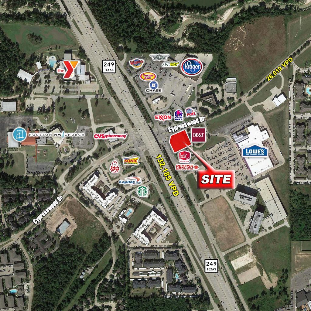 Location: Hard Corner of ive 2 miles north of Willowbrook Mall, serving customers from Spring, Tomball & Cypress Details: Up to 6,400 Available End-cap and in-line opportunities available Strong