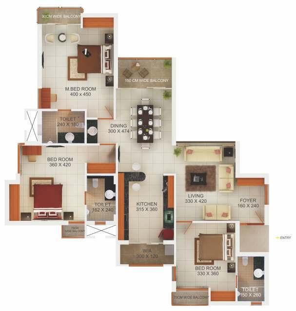 th th th th Type A, 3 Bedroom, Area 2280 sq ft, 5,7,9 & 11
