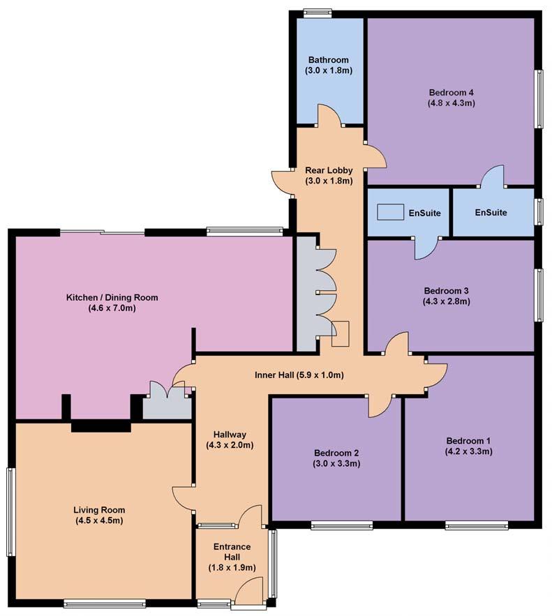 Accommodation Approximately 143.83 sq.m (1548sq.ft) Entrance Hall (1.8m x 1.9m) Hallway (4.3m x 2.0m) Inner Hall (5.9m x 1.0m) Rear Lobby (3.0m x 1.
