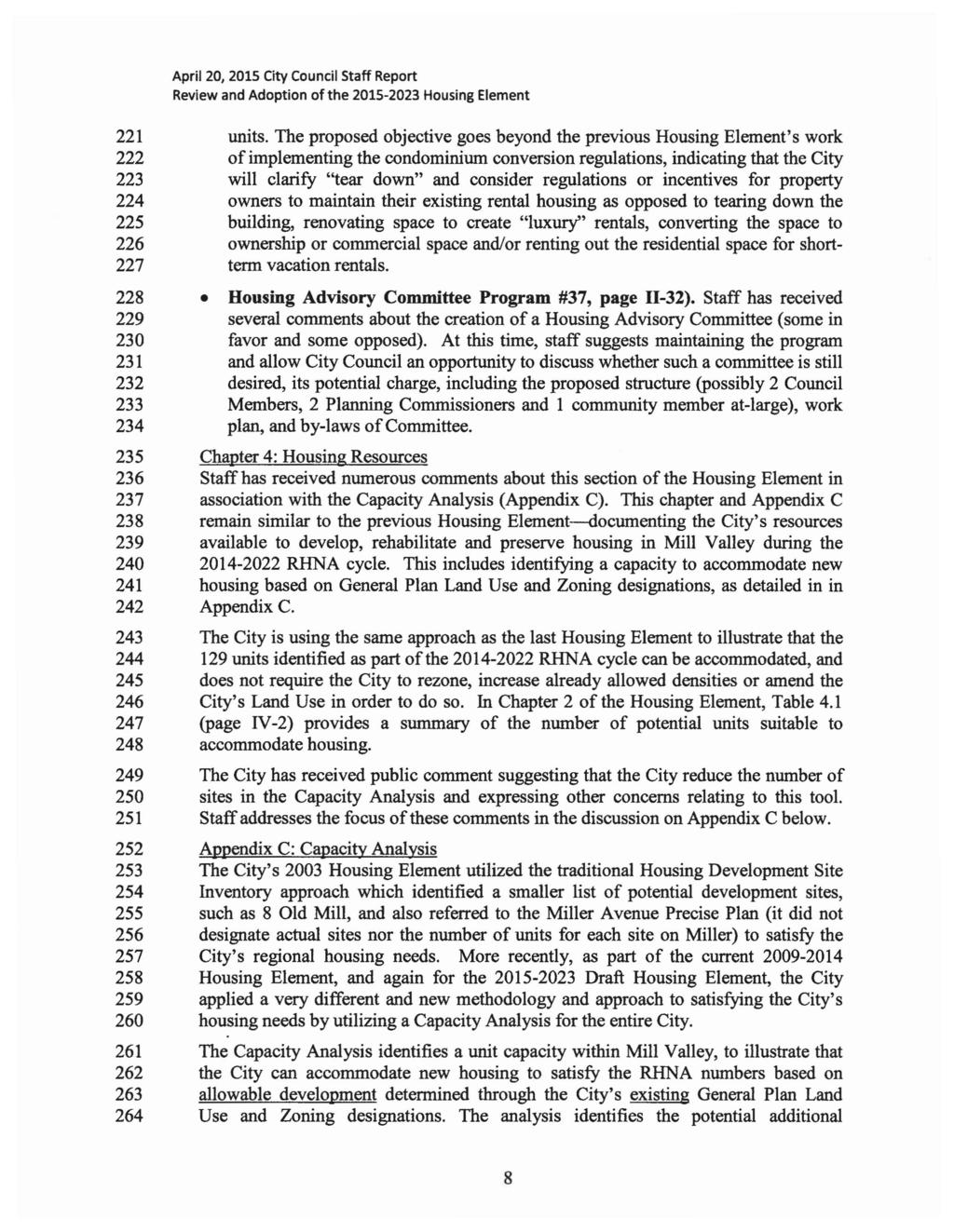 April 20, 2015 City Council 5taff Report 221 units.