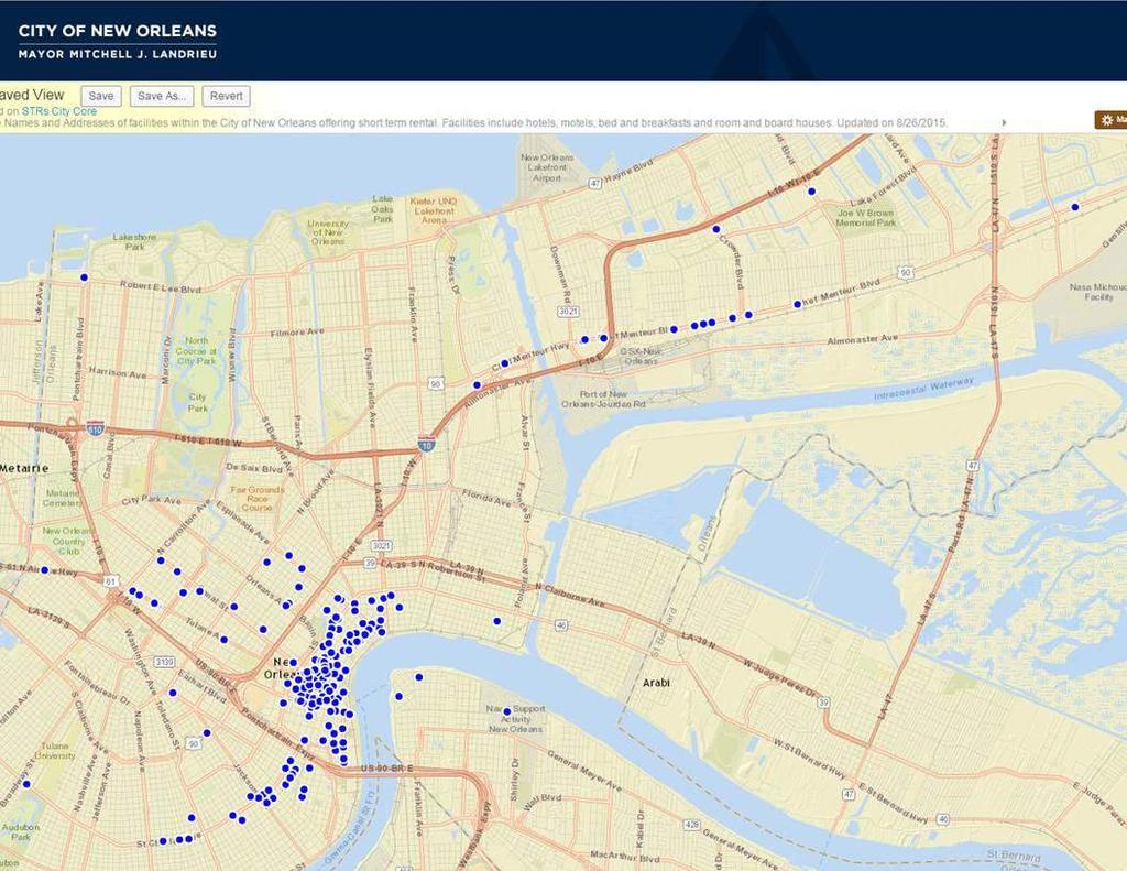 Figure 1: Existing Licensed Short Term Rental Locations Unlicensed Short Term Rentals There is no official assessment of unregulated short term rentals in the City of New Orleans.