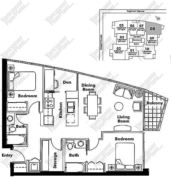 Spectrum 2 #1608 668 Citadel Parade, Vancouver, BC, V6B 1W6 2 Bedroom + Balcony - 810 sq.ft. Copyright 2000-2018 vancouverfloorplans.