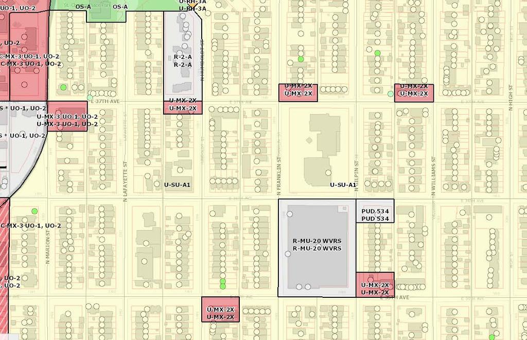 zoning. This pattern can be seen east of the subject site on 37 th Ave, where U-MX-2x zoning has been applied to similarly situated properties.