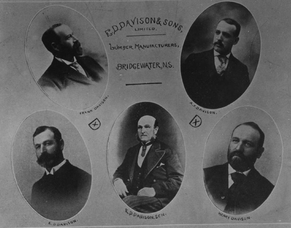 Members of the E.D. Davison & Sons firm, 668.1 DBP137 C. 1890 E.D. Davison Senior is located in the center of the montage. Frank Davison located in the left hand corner.