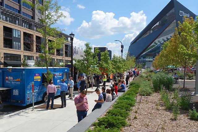 Food trucks lining South 4th Street last week. MinnPost photo by Peter Callaghan The city estimates that property taxes generated by that development will be $14.1 million in 2018 with $3.