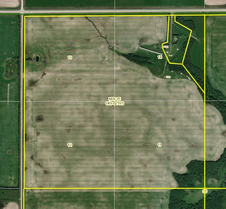 AIR PHOTO - NW-35 and Lot 1 & 2 Bins (selling separately) Dugout X Pole shed Sale Lot # A LEGAL NW35-49-2-W5 Size (Approx) 141.36 acres Taxes (2018) $ 381.