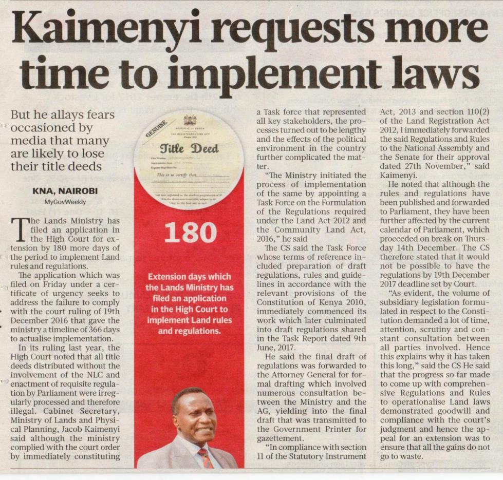 19 TH DECEMBER 2017 Daily Nation Lillian Mutavi Tuesday 19 th December 2017 NAIROBI PROPERTY OWNERS MIGHT START TO PAY TAXES Property owners in Nairobi may soon start to pay taxes on both their land