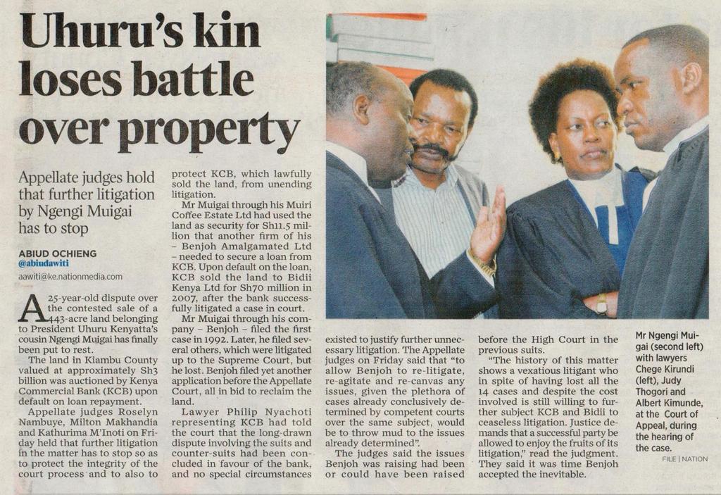 Daily Nation Abiud Ochieng Monday 18 th December 2017 UHURU S KIN LOSES BATTLE OVER PROPERTY 17 TH DECEMBER 2017 Business Daily Sunday 17 th December 2017 LETTERS: WHAT UHURU MUST DO TO SPUR GROWTH