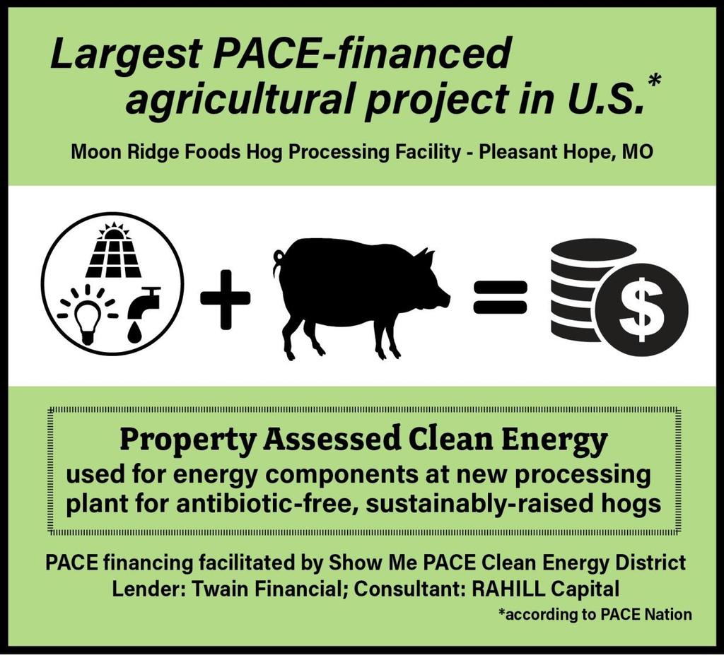 Closing a PACE Project: Moon Ridge Farms Project Summary: Moon Ridge Foods closed on $4 million of PACE financing in connection with their retrofit of a 75,000 sf hog processing facility near