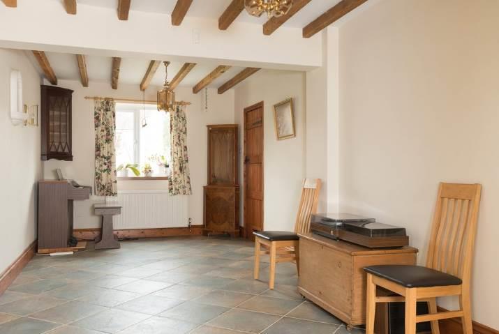 GROUND FLOOR BEDROOM ONE with vaulted ceiling, French doors to rear, tiled floor. SHOWER ROOM with wc, wash basin with cupboards below, large shower cubicle, tiled splashbacks, tiled floor.