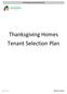 Thanksgiving Homes Tenant Selection Plan