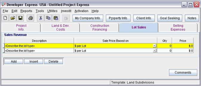 The Lot Sales folder should appear like this; Steps for entering the Lot Sales 1. Select row 1 2.