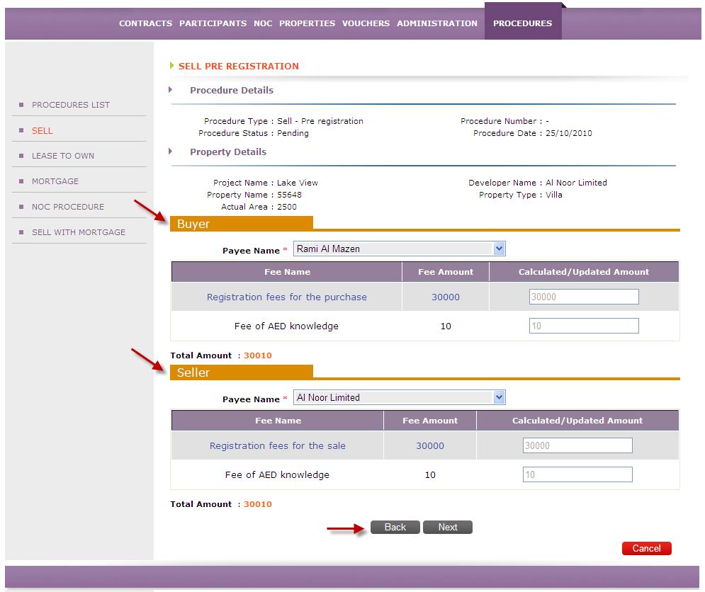 13. Select the Payee Name of the buyer fees 14.