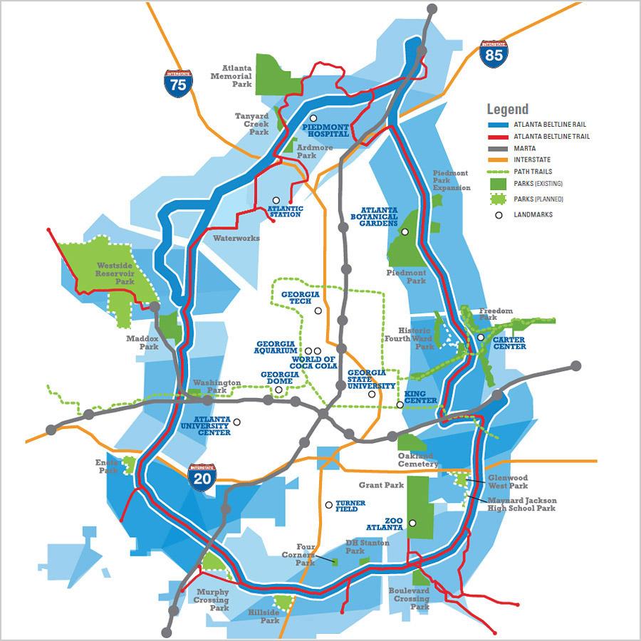 downturn. But BeltLine staff is pursuing additional funding from the federal government and other public sources. 6 Figure 1: The Atlanta BeltLine at Build-Out in 2030 Source: Atlanta BeltLine, Inc.