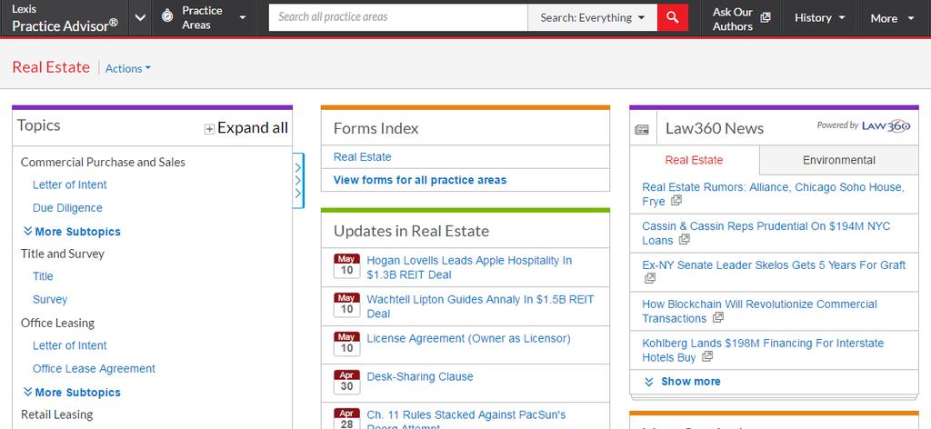 Always Start On Point AT THE HOME PAGE Choose Your Topic IMMEDIATELY LINK TO INFORMATION RELEVANT TO YOUR MATTER Topics covered by Lexis Practice Advisor Real Estate include: Acquisition Financing