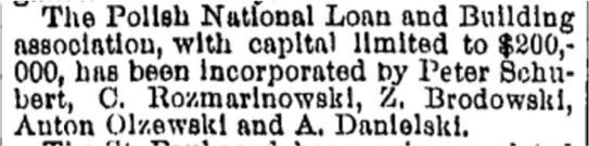 (Milwaukee, Wisconsin) 1887: Wisconsin Polish National Loan and