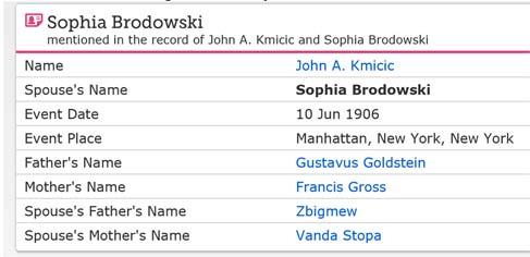 1906: Marriage of Sophia Brodowski