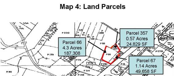 The subject property is comprised of three contiguous parcels of land that total roughly six acres or 262,000 SF (Parcels 66, 67, and 357). The current owner, AG/KL Inc.