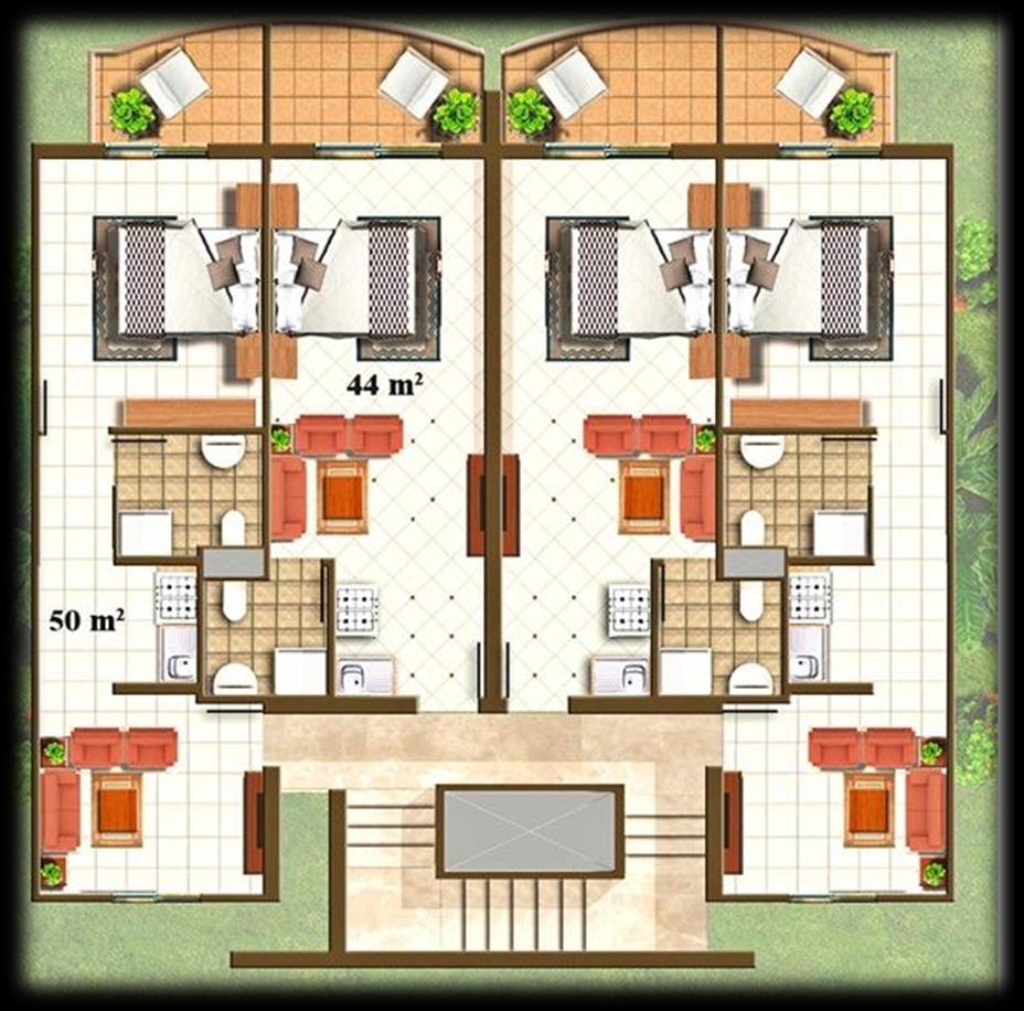 Studios apartments Size: 44 m2. Optional: with private garden.
