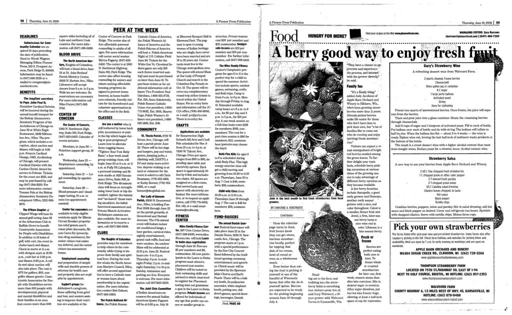 S 58 Thursday, June 19, 2008 A Pioneer Press Publication A Pioneer Press Publication Thursday, June 19, 2008 J 59 DEADLNES Submissions for Cornmunity Calendar are required 10 days preceding the date
