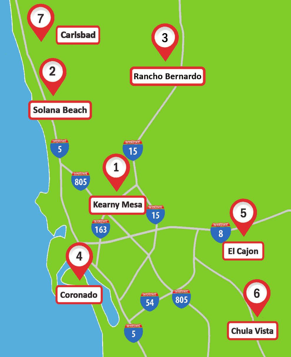 Convenient Membership Seven Service Centers 1. Kearny Mesa 4845 Ronson Court, San Diego, CA, 92111 (858) 715-8000 2. Solana Beach 981 Lomas Santa Fe, Suite E, Solana Beach, CA, 92075 (858) 715-8061 3.