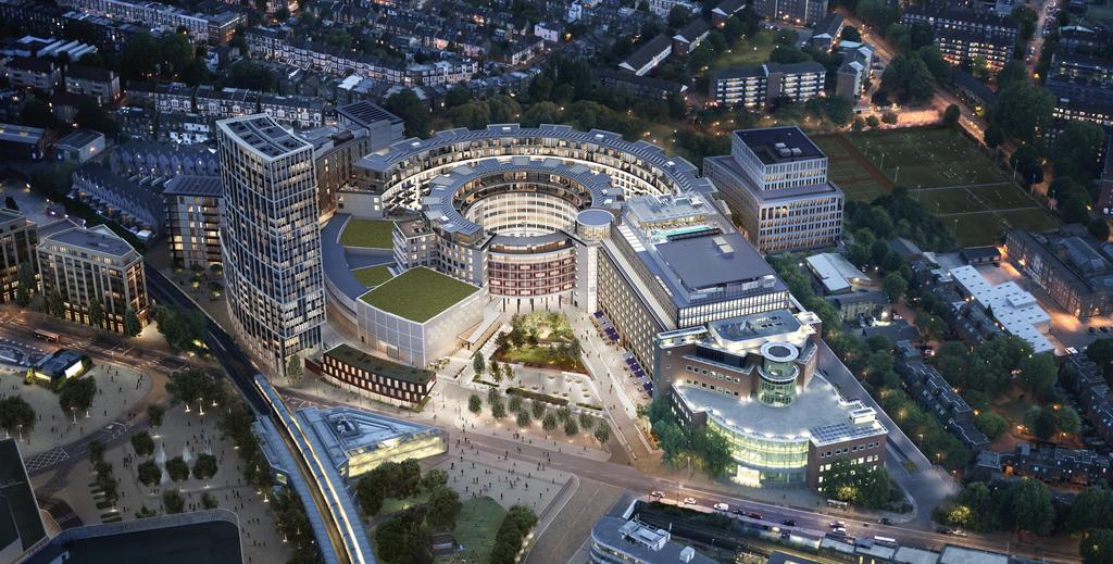 A new centre of gravity Apartments (phase 2) TV studios The Helios apartments The Crescent apartments 2 Television Centre Offices Soho House Restaurants BBC Worldwide Wood Lane Westfield London (John