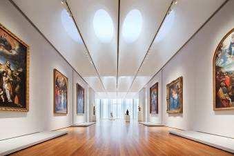 View of the Altarpiece Gallery. Photo by Scott Frances. Courtesy NCMA. The quantity of natural light that enters the building is controlled by the Museum as needed.