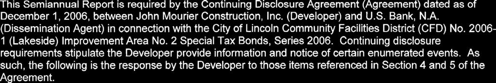 RE: City of Lincoln Community Facilities District (CFD) No.