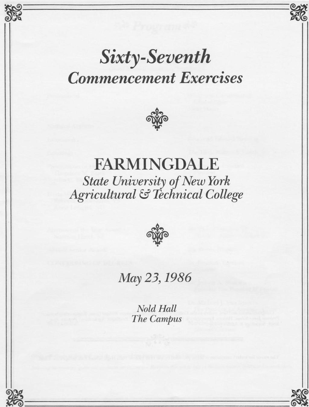 Sixty-Seventh Commencement Exercises FARMINGDALE State University of New
