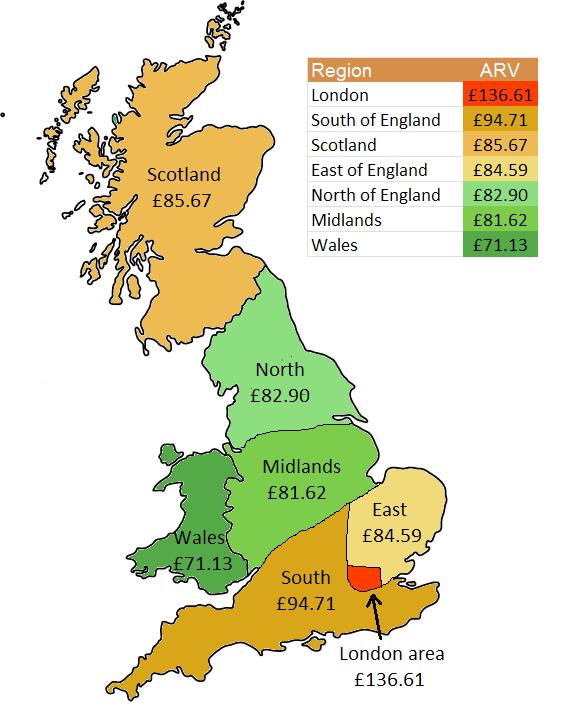 Map 1 shows the average weekly rents by region. There is considerable difference in the amount students pay for their rent across the UK.